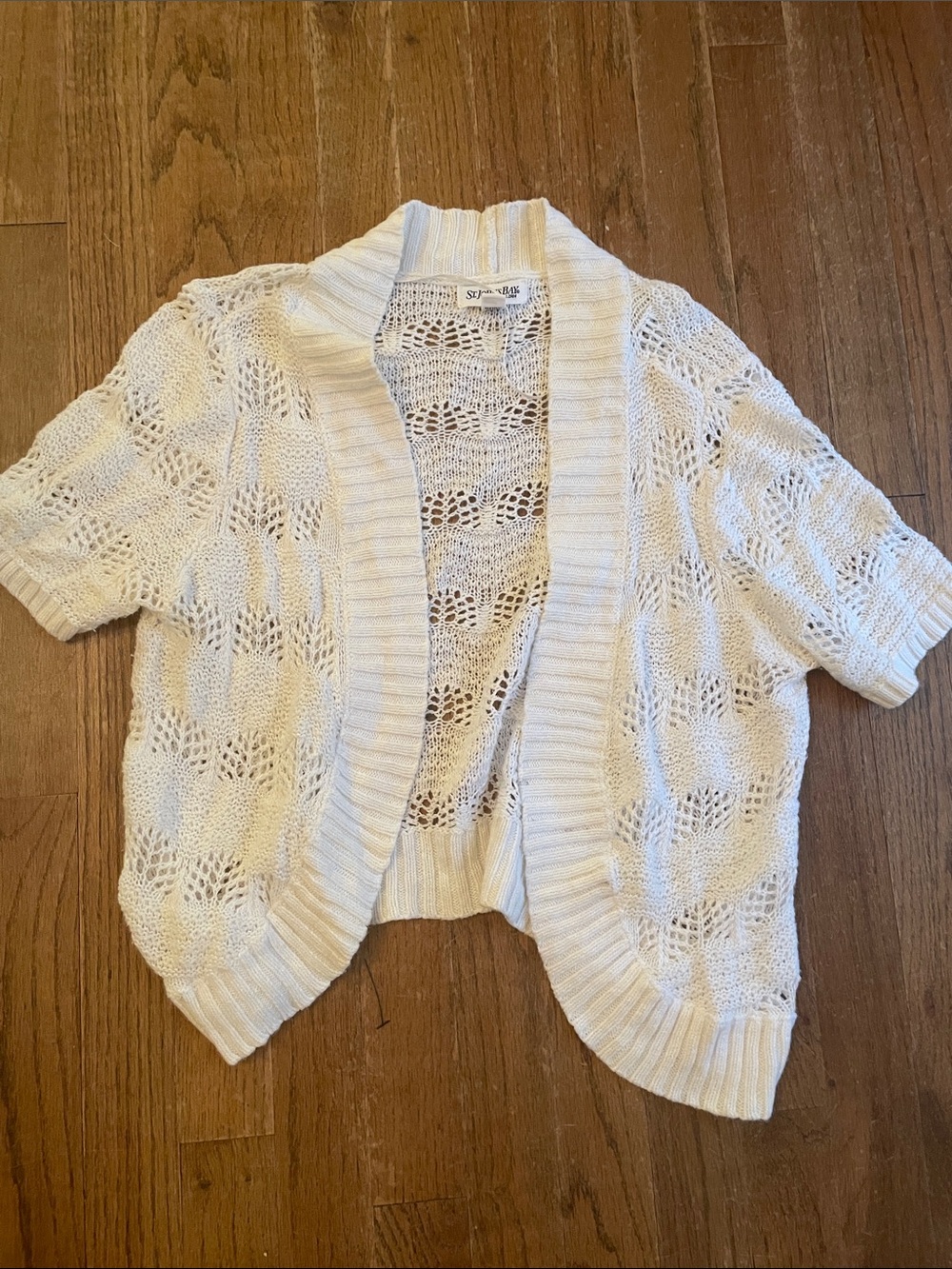 St. John's Bay Open-Knit Short Sleeve Cardigan - White